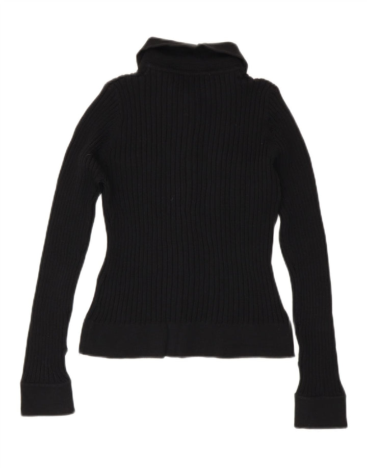 Zara Womens Crop Knit Shirt Blouse UK 12 Medium Black Rayon