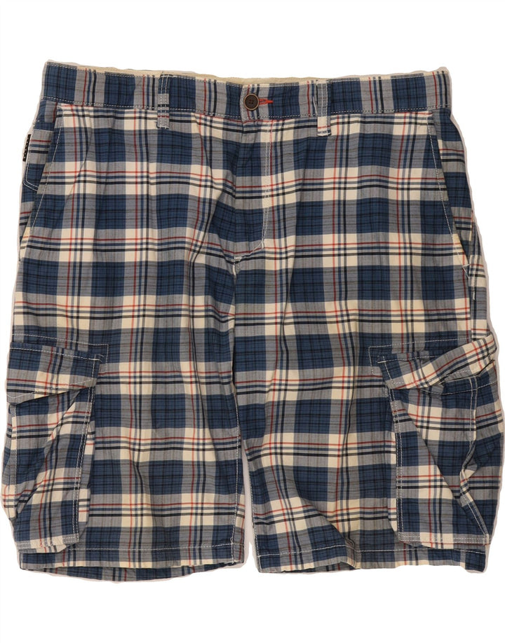 SISLEY Mens Cargo Shorts IT 52 XL W36 Blue Check Cotton Vintage Sisley and Second-Hand Sisley from Messina Hembry 