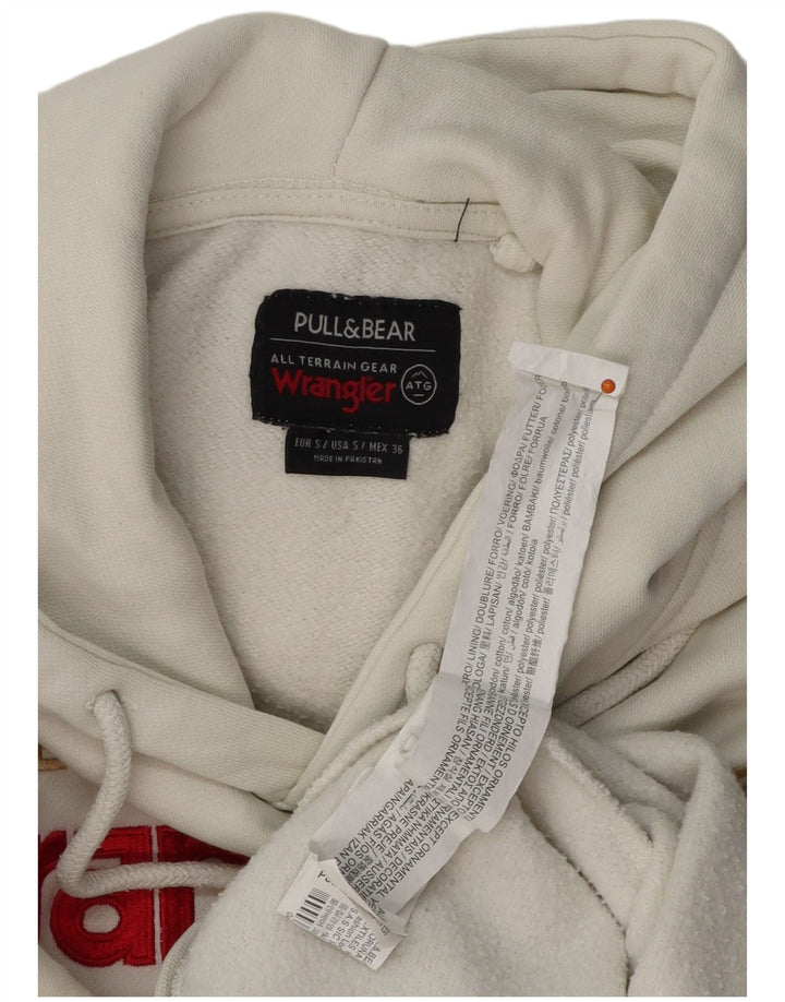 PULL & BEAR Mens Loose Fit Graphic Hoodie Jumper Small White Cotton