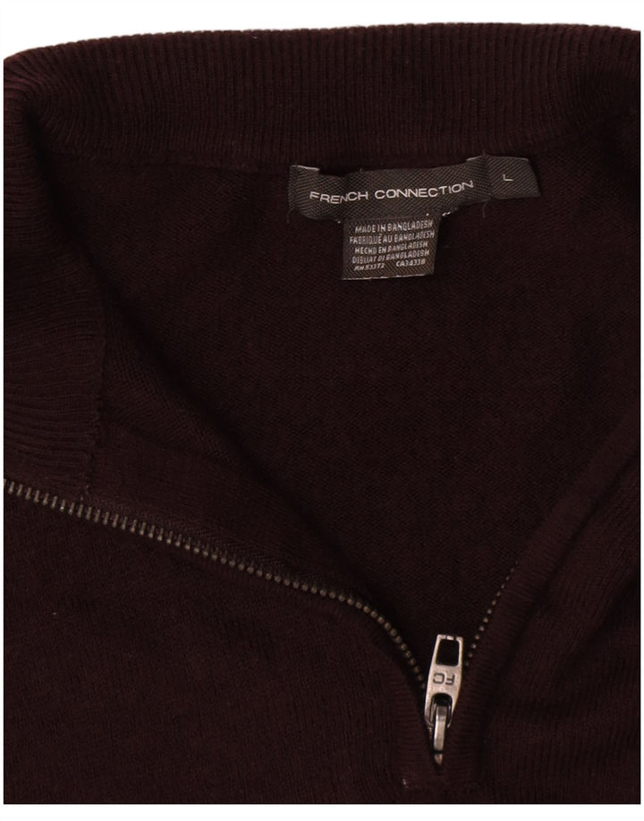 French Connection Mens Zip Neck Jumper Sweater Large Brown Acrylic