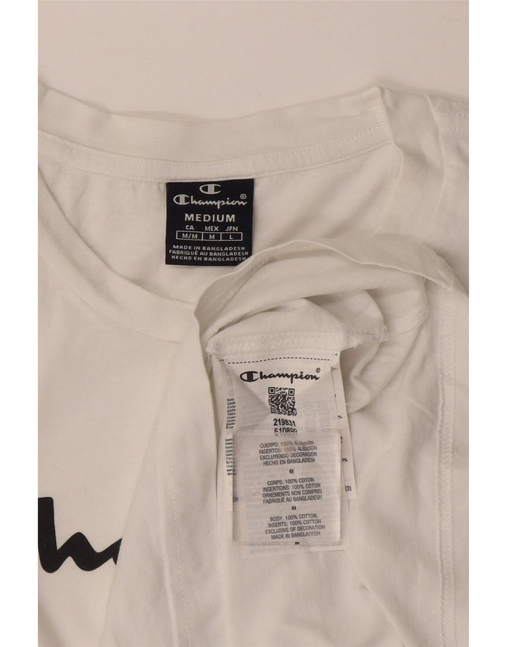 Champion Mens Graphic T-Shirt Top Medium White Cotton
