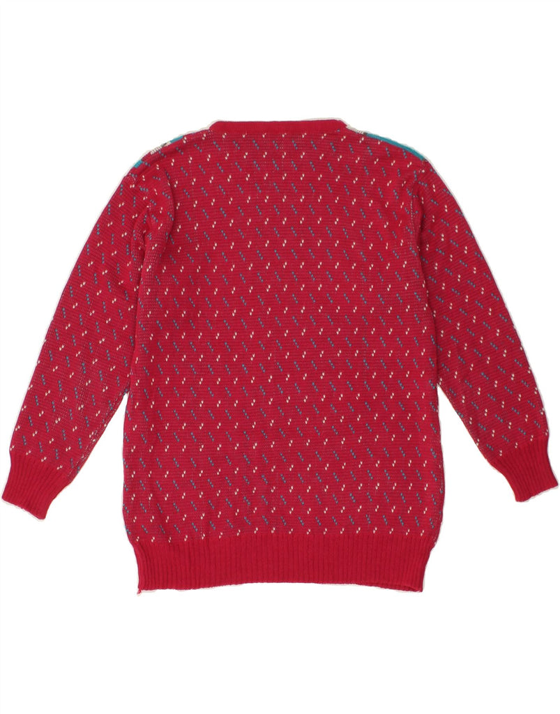 VINTAGE Womens Abstract Pattern Crew Neck Jumper Sweater UK 14 Medium Pink Vintage Vintage and Second-Hand Vintage from Messina Hembry 