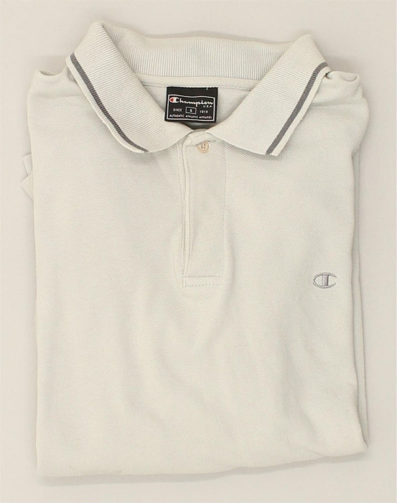 CHAMPION Mens Long Sleeve Polo Shirt Small Grey Cotton | Vintage Champion | Thrift | Second-Hand Champion | Used Clothing | Messina Hembry 