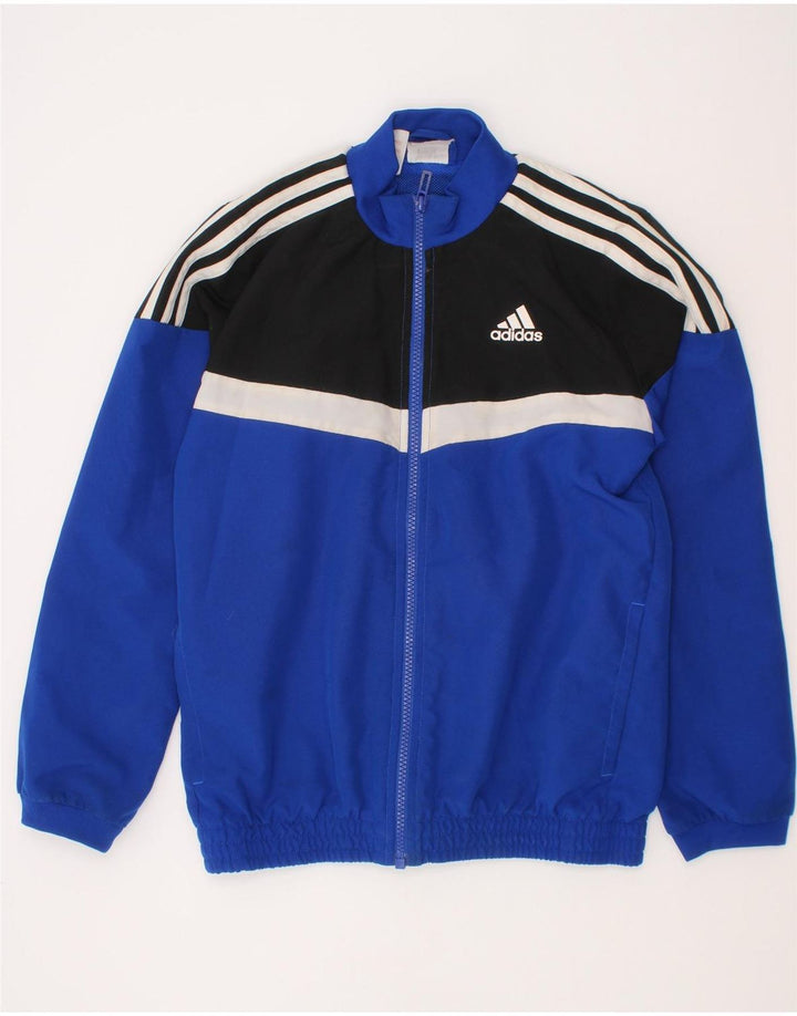 Adidas Boys Tracksuit Top Jacket 9-10 Years Blue Colourblock Polyester