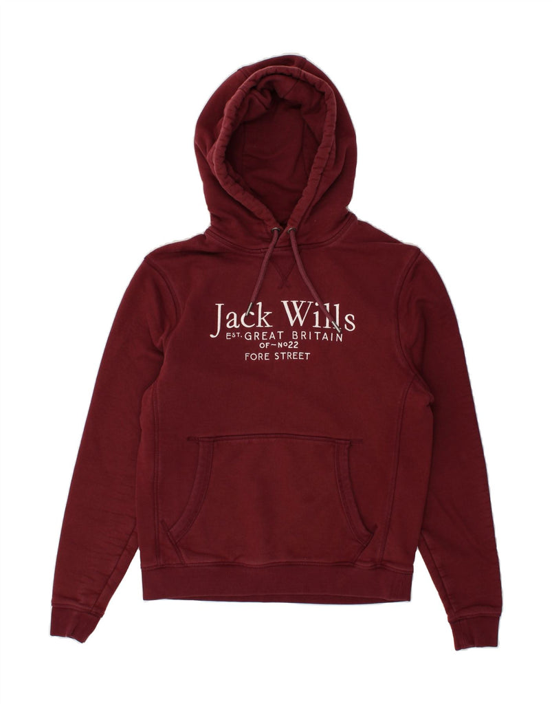 JACK WILLS Mens Graphic Hoodie Jumper Small Burgundy Cotton | Vintage Jack Wills | Thrift | Second-Hand Jack Wills | Used Clothing | Messina Hembry 