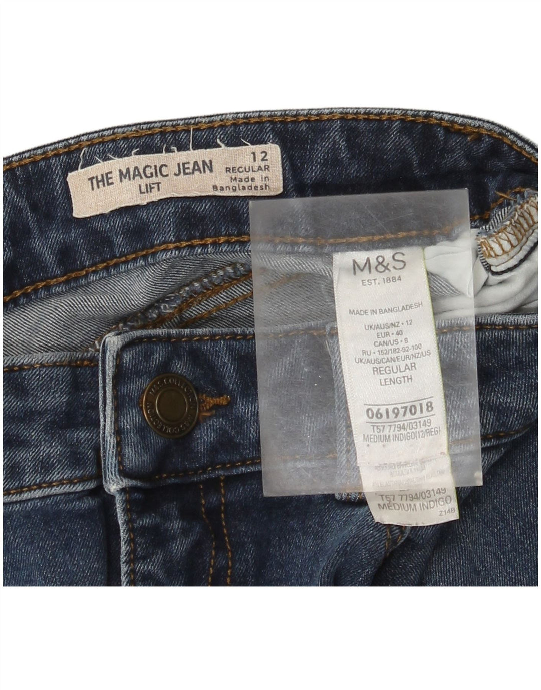 Marks & Spencer Womens Regular Slim Jeans UK 12 Medium W30 L28 Blue Cotton