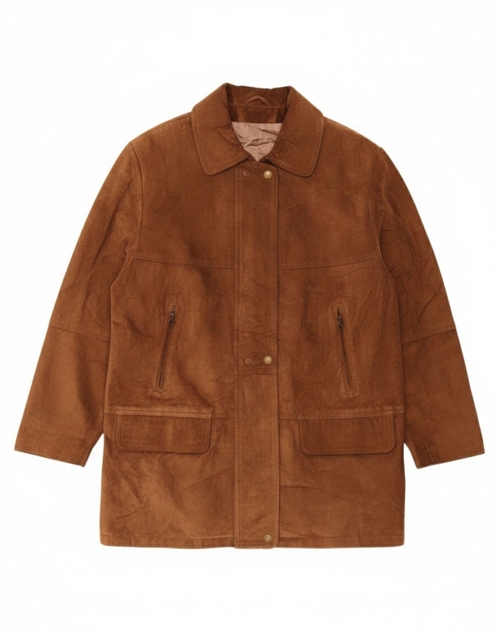 Sauria  Womens Suede Overcoat EU 44 XL Brown Leather