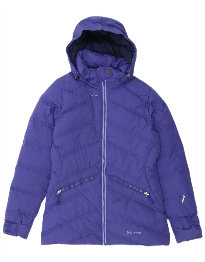 Marmot Womens 700 Fill Hooded Padded Jacket UK 6 XS Blue Polyester