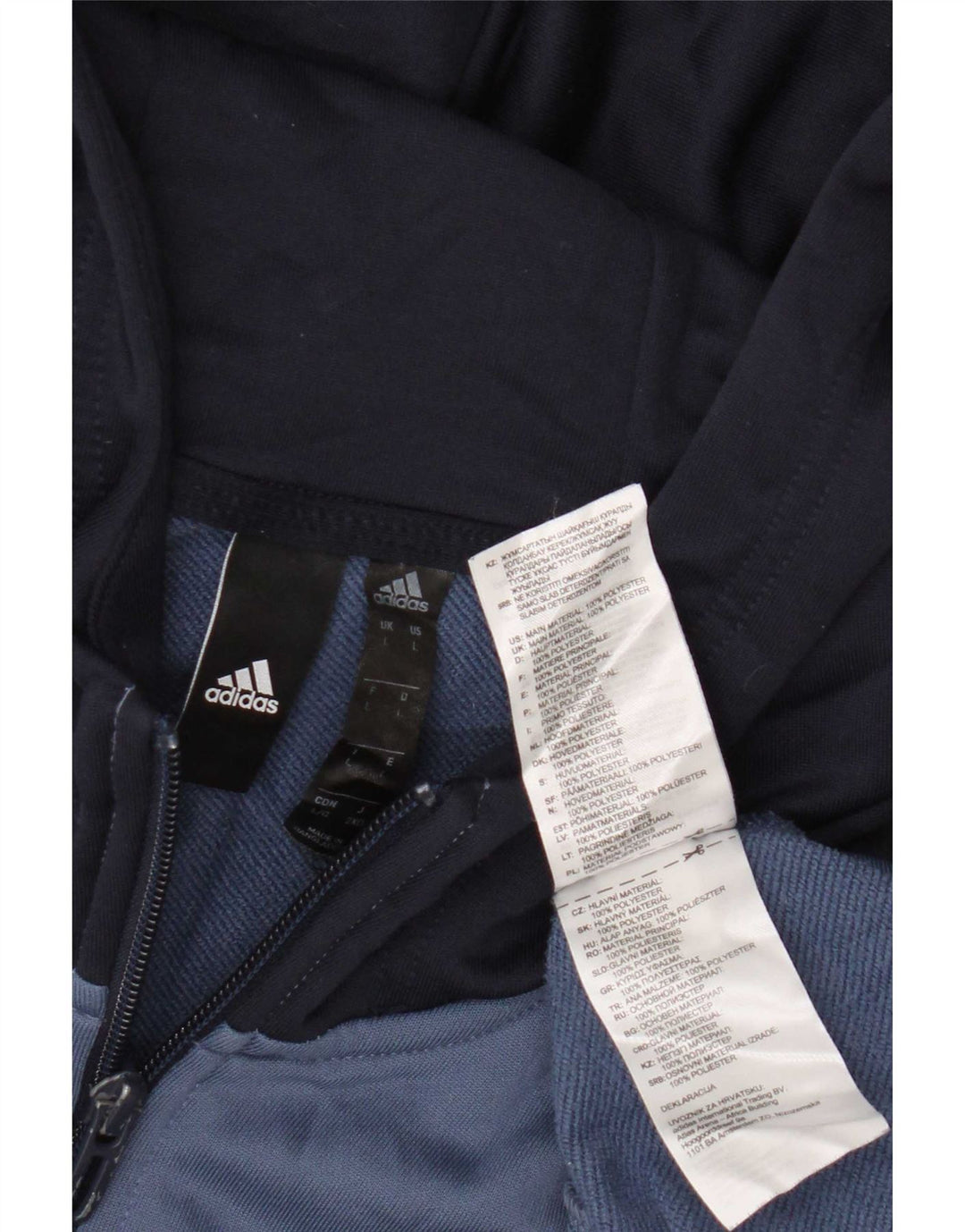Adidas Mens Zip Hoodie Sweater Large Blue Colourblock Polyester