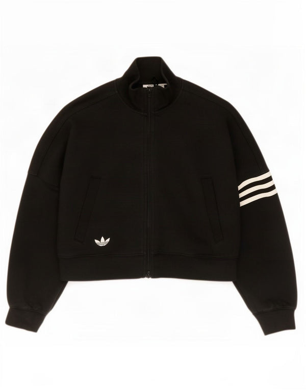 Adidas Womens Crop Oversized Tracksuit Top Jacket UK 4/6 XS Black Cotton