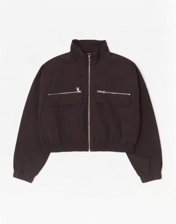 Zara Womens Crop Oversized Tracksuit Top Jacket UK 14 Medium Black