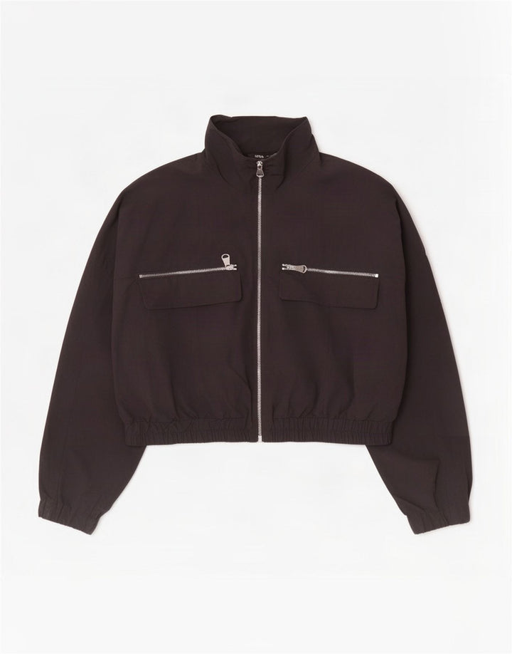 Zara Womens Crop Oversized Tracksuit Top Jacket UK 14 Medium Black