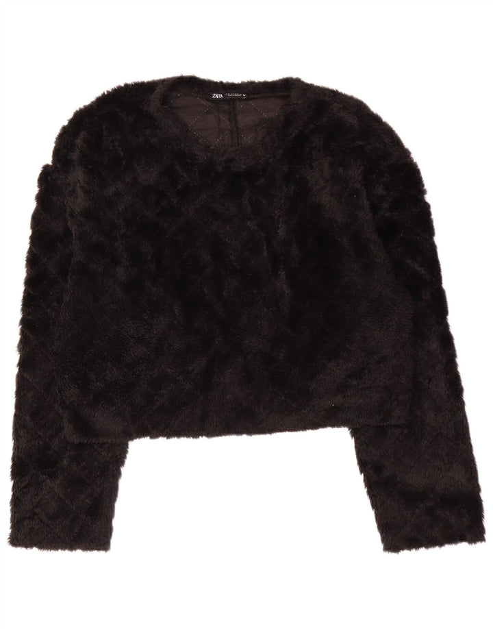 Zara Womens Crop Fleece Jumper UK 14 Medium Black