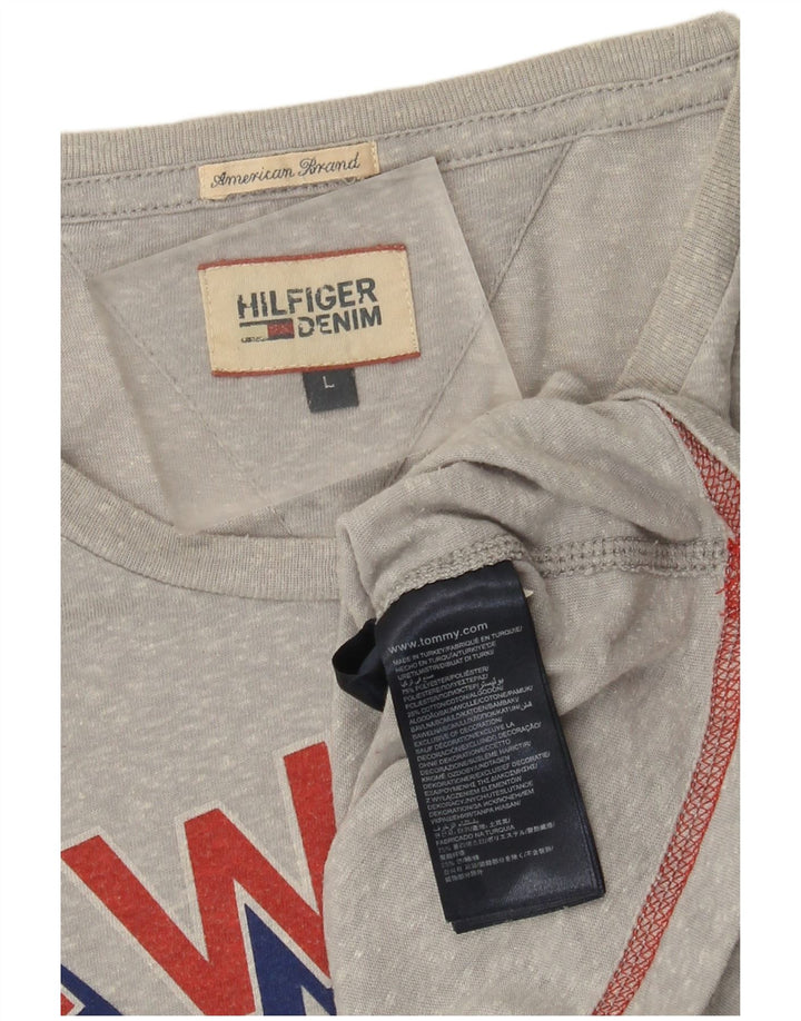 Tommy Hilfiger Mens Graphic T-Shirt Top Large Grey Flecked Polyester