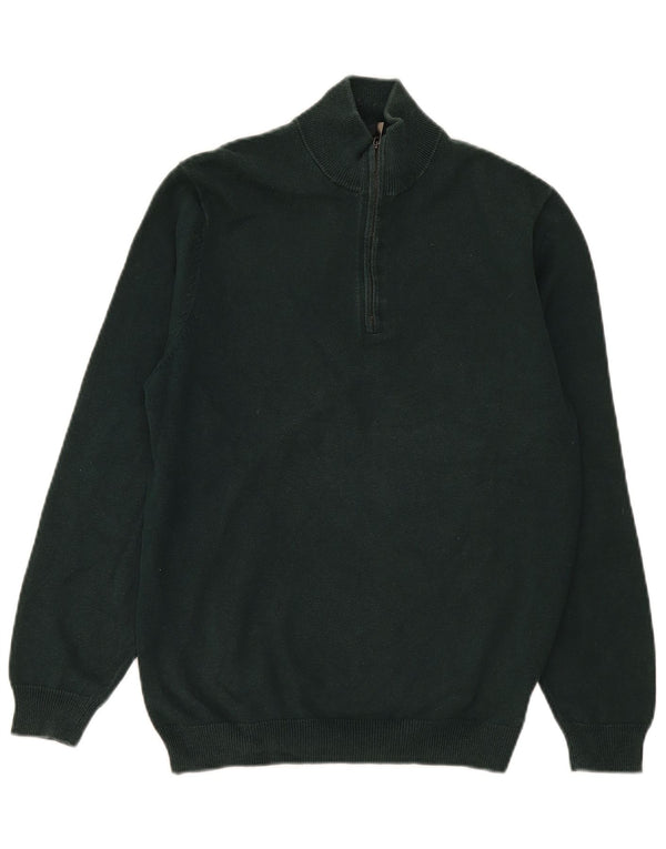 Massimo Dutti Mens Zip Neck Jumper Sweater Medium Green Cotton