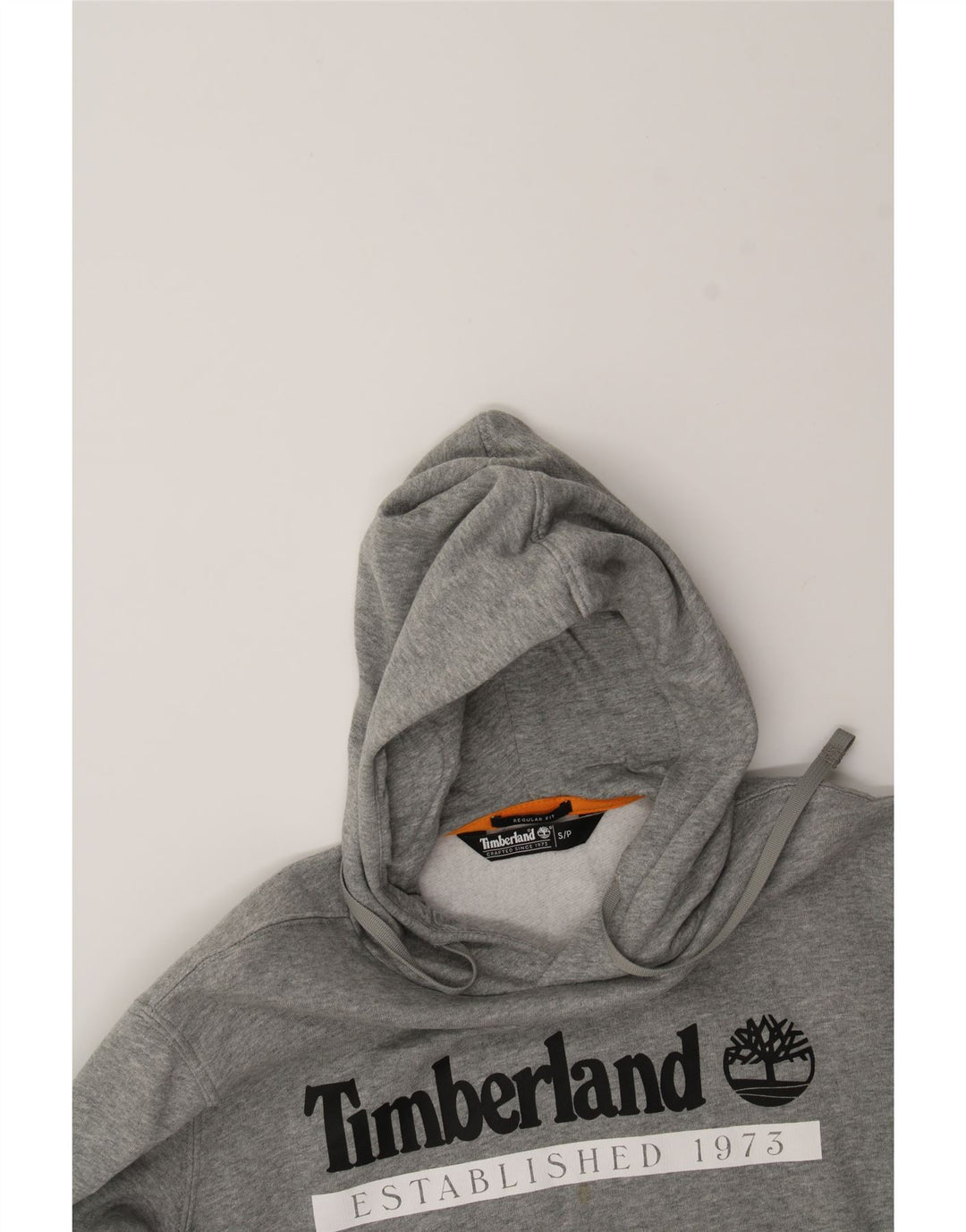 TIMBERLAND Mens Regular Fit Graphic Hoodie Jumper Small Grey Cotton Vintage Timberland and Second-Hand Timberland from Messina Hembry 