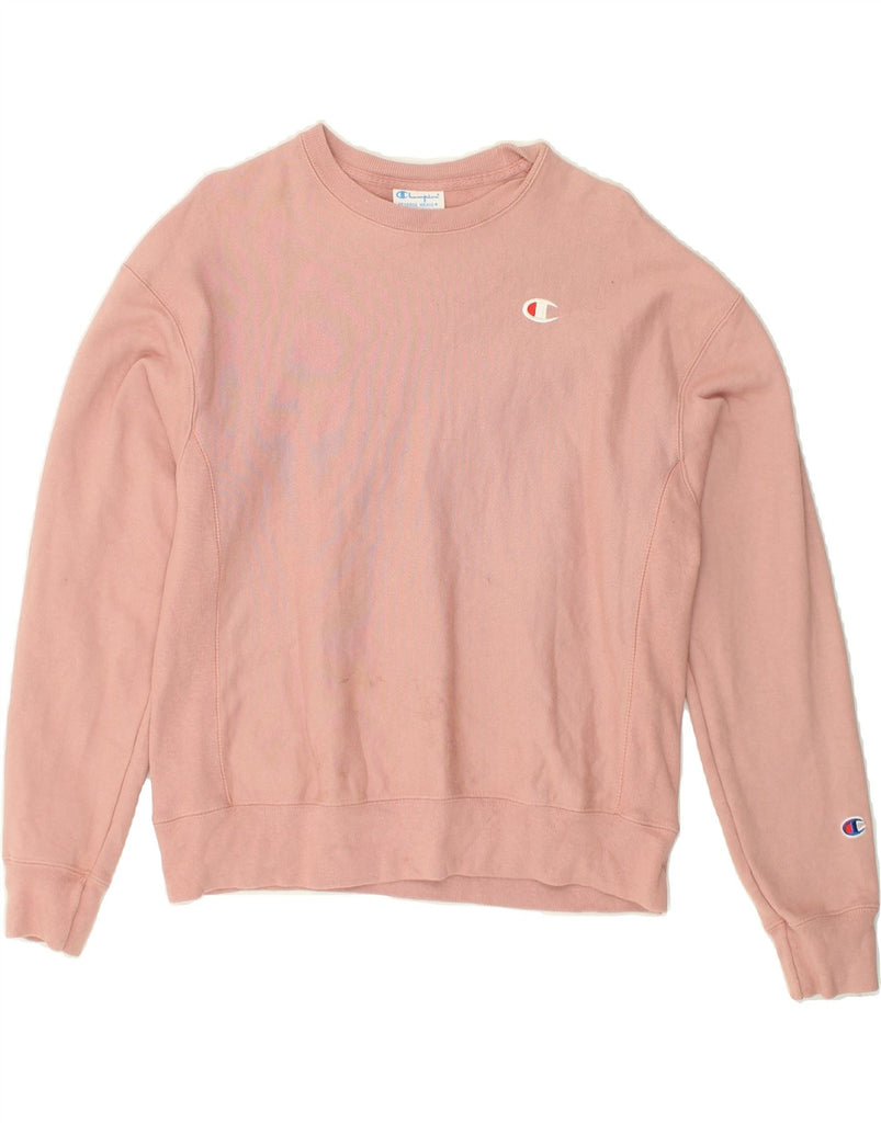 CHAMPION Womens Sweatshirt Jumper UK 14 Medium Pink Cotton | Vintage Champion | Thrift | Second-Hand Champion | Used Clothing | Messina Hembry 