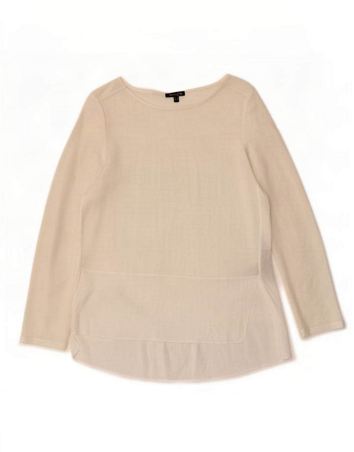 Massimo Dutti Womens Long Sleeve Blouse Top UK 10 Small White Viscose
