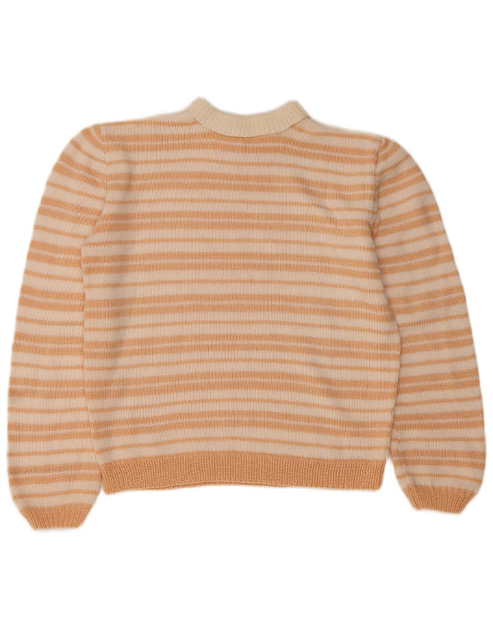 Vintage Womens Crew Neck Jumper Sweater UK 14 Medium Beige Striped