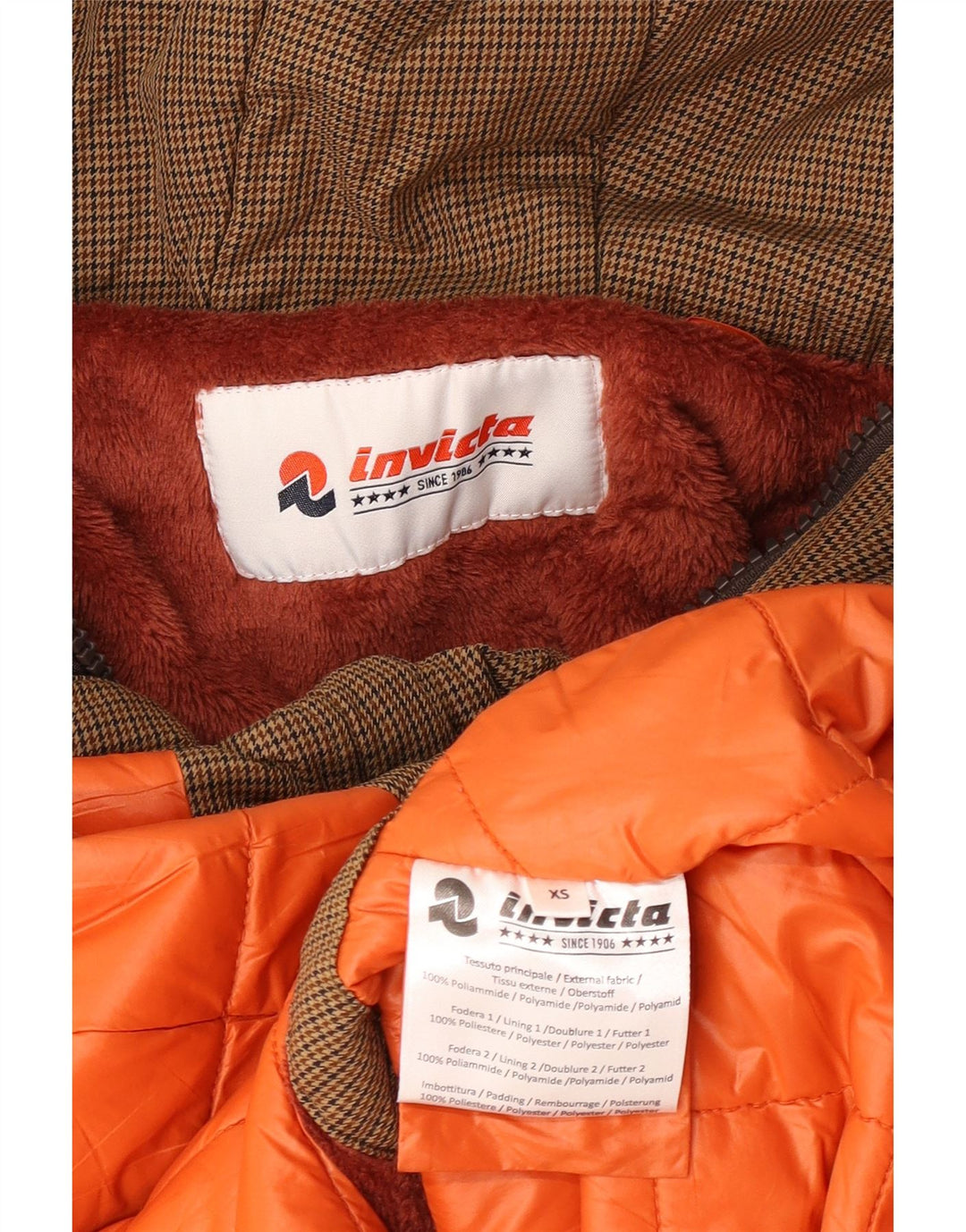 Invicta Womens Hooded Parka Jacket UK 6 XS Brown Houndstooth Polyamide
