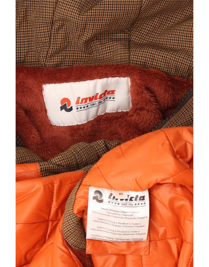 Invicta Womens Hooded Parka Jacket UK 6 XS Brown Houndstooth Polyamide