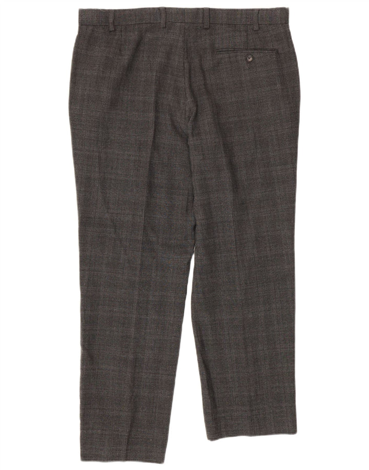 Marks & Spencer Mens Tailored Fit Casual Trousers W36 L28 Grey Check Wool