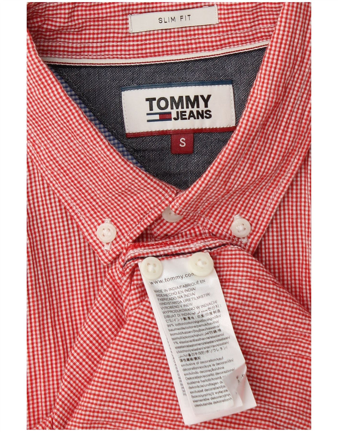 TOMMY HILFIGER Mens Slim Fit Shirt Small Red Striped Cotton