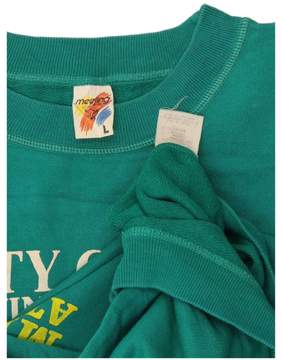 Meeting Mens Graphic Sweatshirt Jumper Large Turquoise Cotton