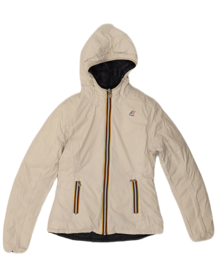 K-Way Womens Hooded Reversible Padded Jacket UK 8 Small  Black Polyamide