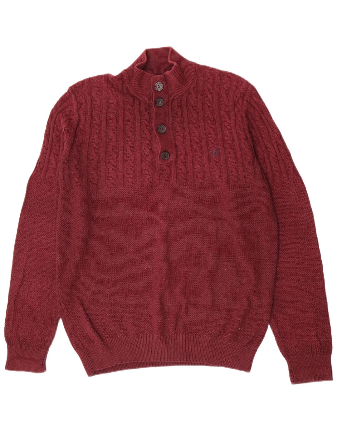 Crew Clothing Mens Button Neck Jumper Large Burgundy Cotton Classic