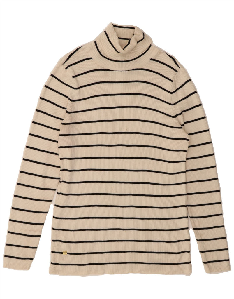RALPH LAUREN Womens Roll Neck Jumper Sweater UK 18 XL Off White Striped Vintage Ralph Lauren and Second-Hand Ralph Lauren from Messina Hembry 