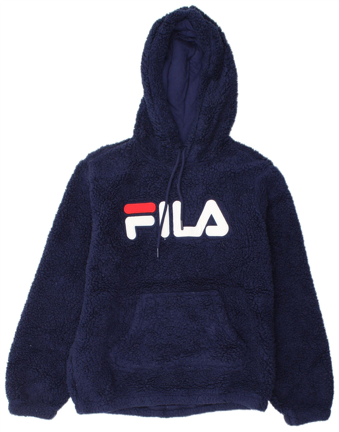 FILA Womens Graphic Fleece Hoodie Jumper UK 14 Medium Navy Blue Polyester