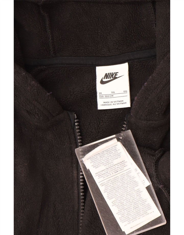 NIKE Girls Graphic Zip Neck Fleece Jumper 13-14 Years XL Black Polyester