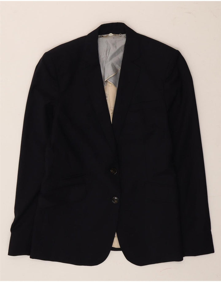 Massimo Dutti Womens 2 Button Blazer Jacket EU 40 Medium Navy Blue Wool