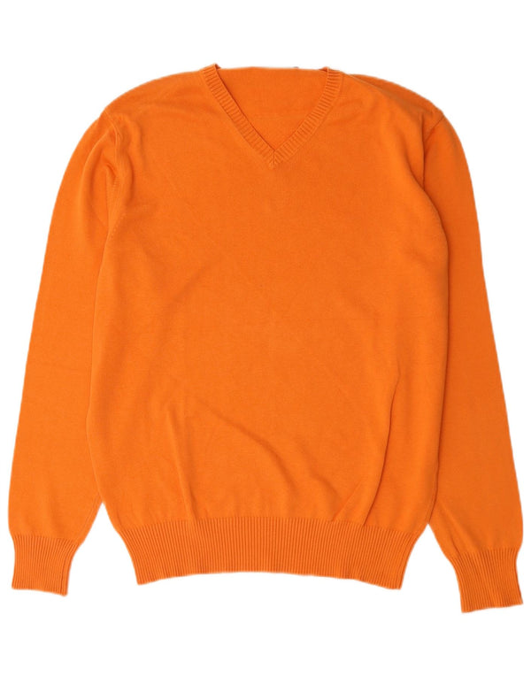 Zara Mens V-Neck Jumper Sweater Large Orange Cotton