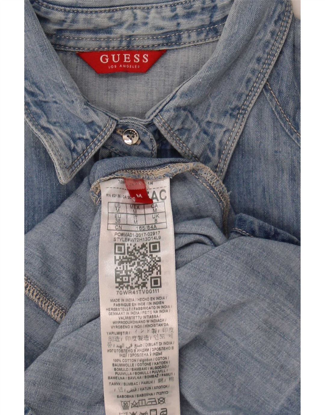 Guess Womens Denim Shirt UK 8 Small Blue Cotton