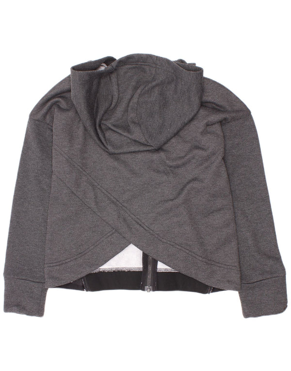 Nike Girls Dri Fit Zip Hoodie Sweater 8-9 Years Small Grey Colourblock