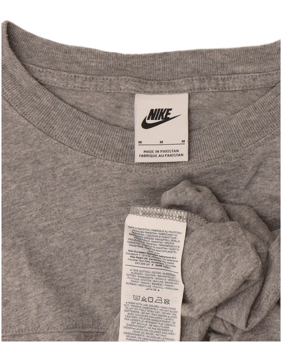 NIKE Womens Crop Graphic T-Shirt Top UK 14 Medium Grey Colourblock Cotton