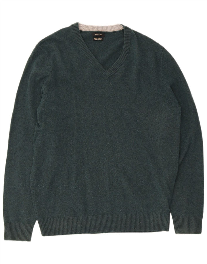 Massimo Dutti Mens V-Neck Jumper Sweater Large Green Wool