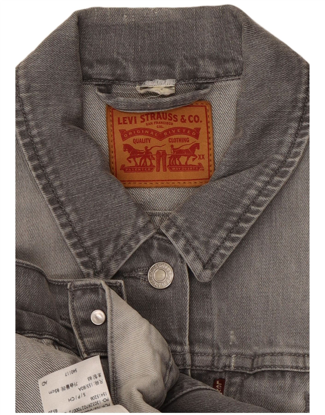 LEVI'S Womens Crop Denim Jacket UK 10 Small Grey Cotton