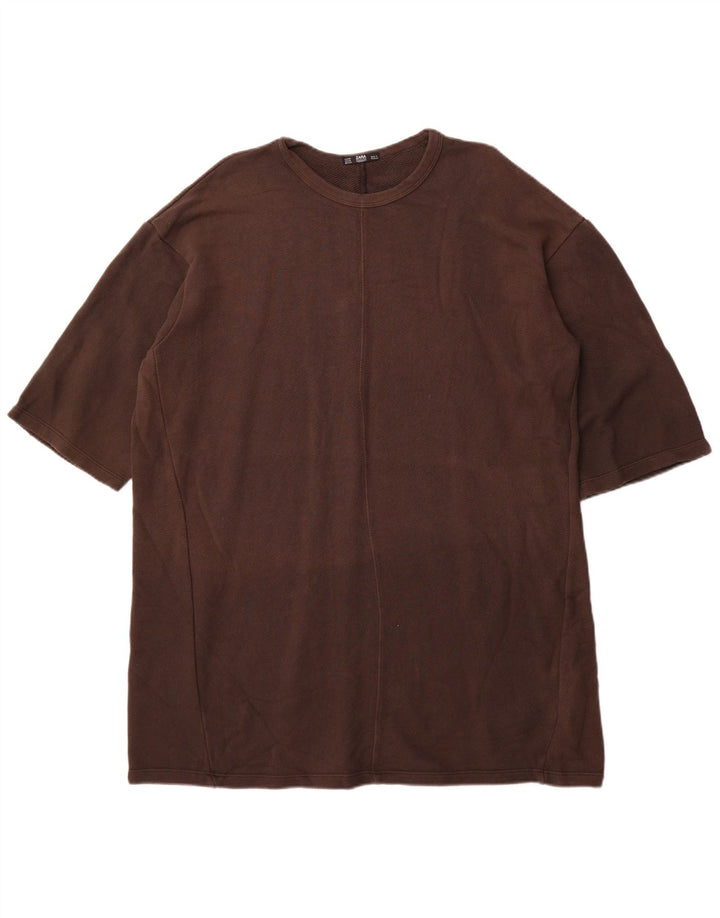 Zara Womens Oversized T-Shirt Dress UK 14 Medium Brown Cotton