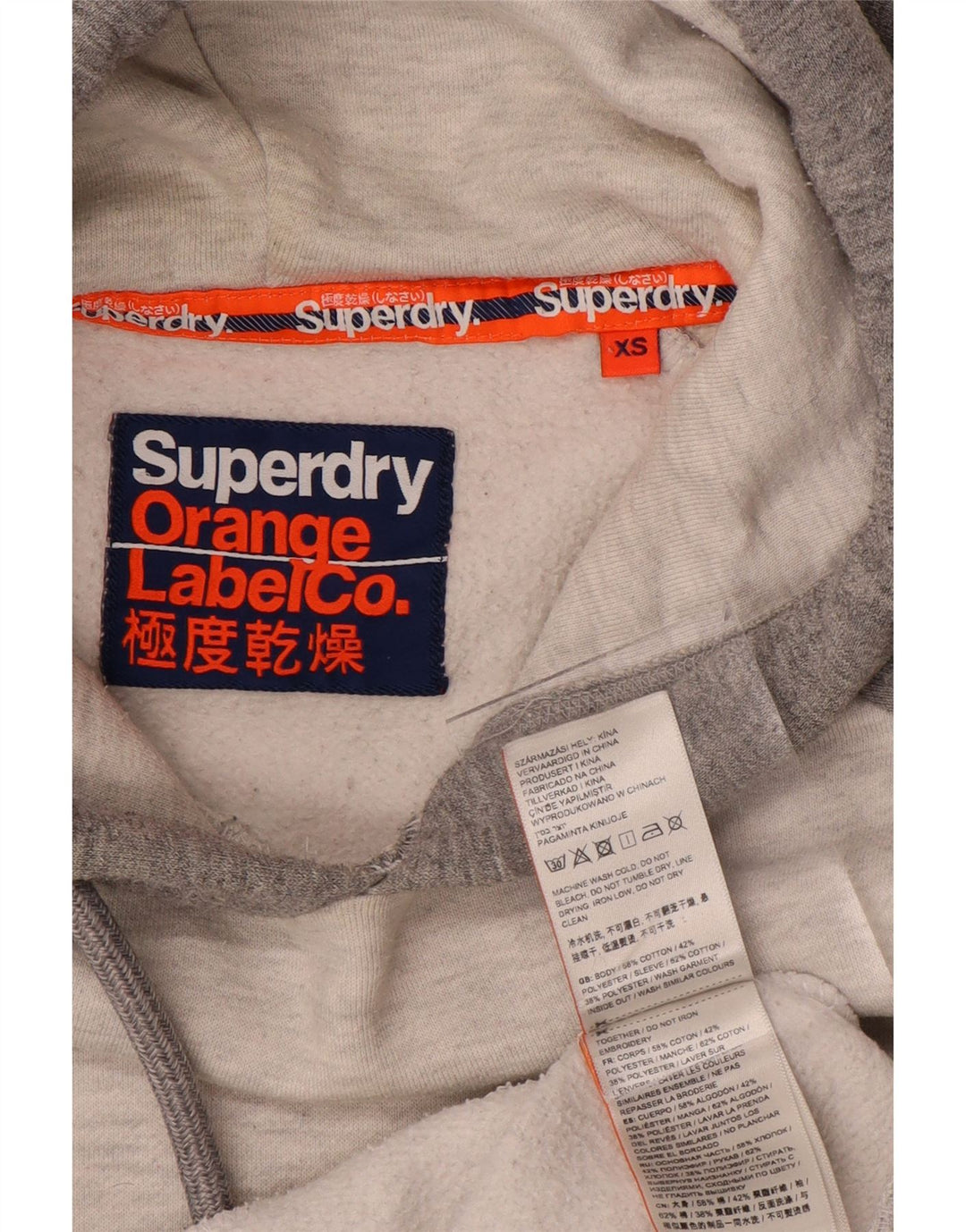 SUPERDRY Mens Hoodie Jumper XS Grey Colourblock Cotton