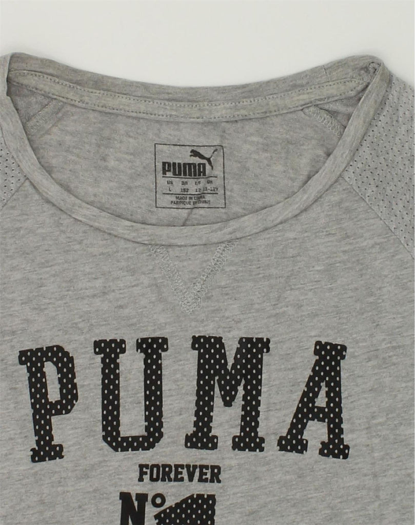 PUMA Girls Graphic T-Shirt Top 11-12 Years Large  Grey Cotton | Vintage Puma | Thrift | Second-Hand Puma | Used Clothing | Messina Hembry 