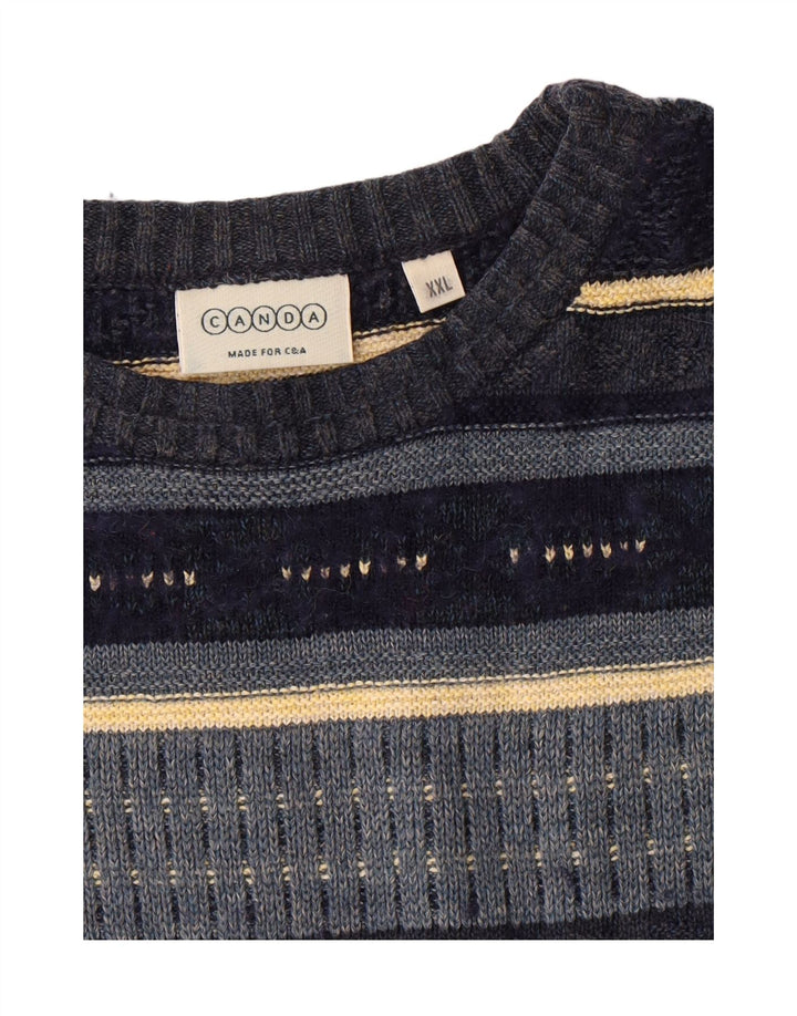 CANDA Mens Crew Neck Jumper Sweater 2XL Navy Blue Striped Acrylic Vintage Canda and Second-Hand Canda from Messina Hembry 