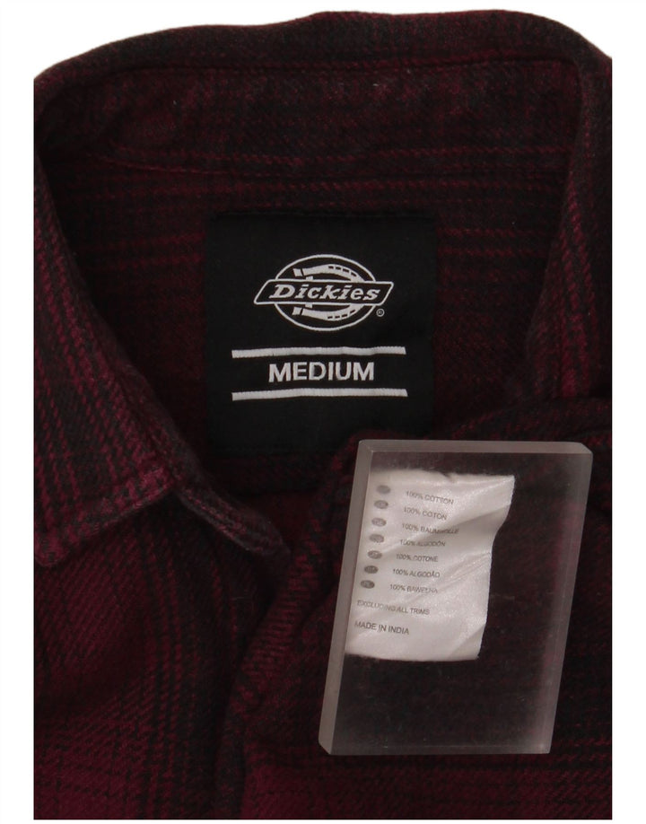 Dickies Mens Flannel Shirt Medium Burgundy Check Cotton