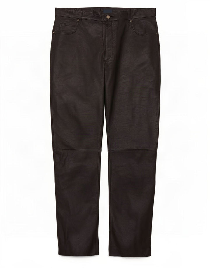 Arizona Mens Straight Leather Trousers W36 L32 Black