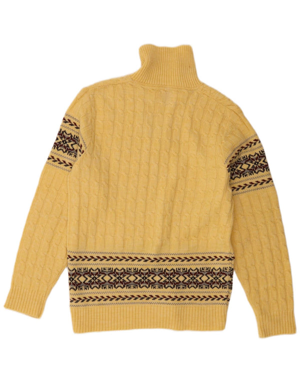Lord Jeff Mens Polo Neck Jumper Sweater Medium Yellow Fair Isle Wintuk