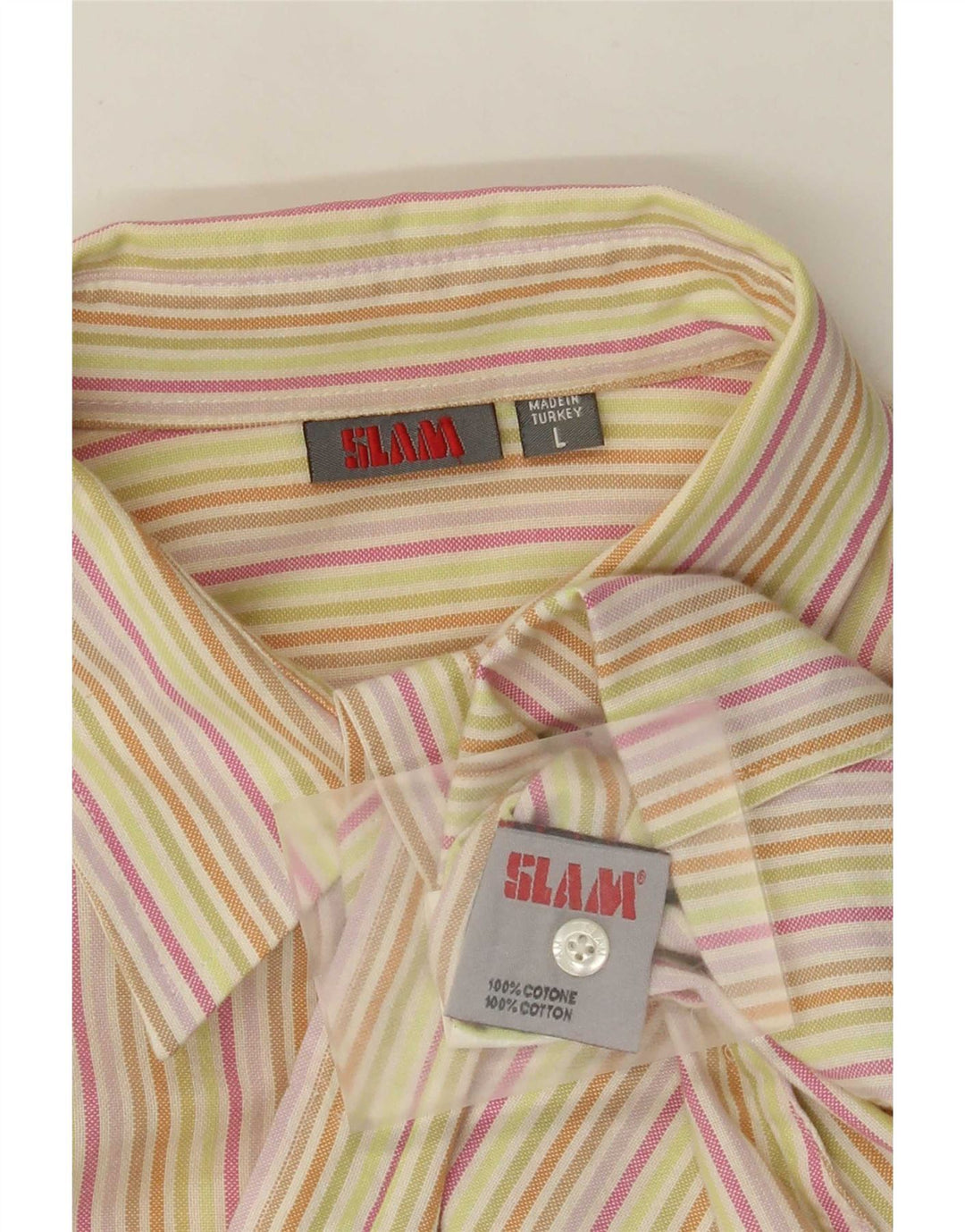 Slam Womens Shirt UK 14 Large Beige Striped Cotton