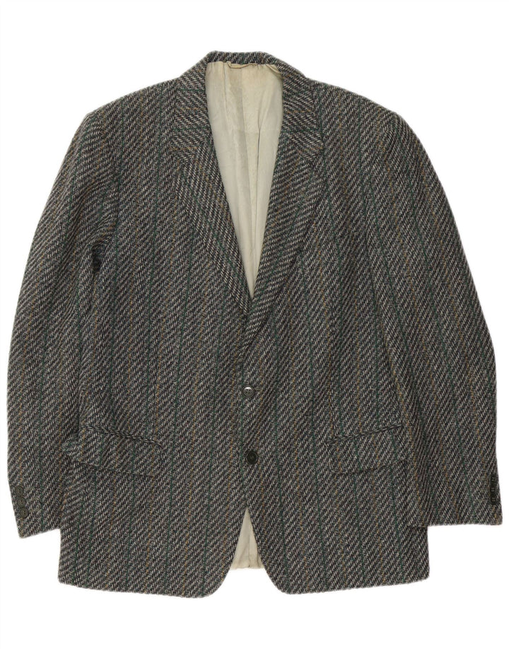 Facis Mens 2 Button Blazer Jacket IT 52 XL Grey Herringbone Wool