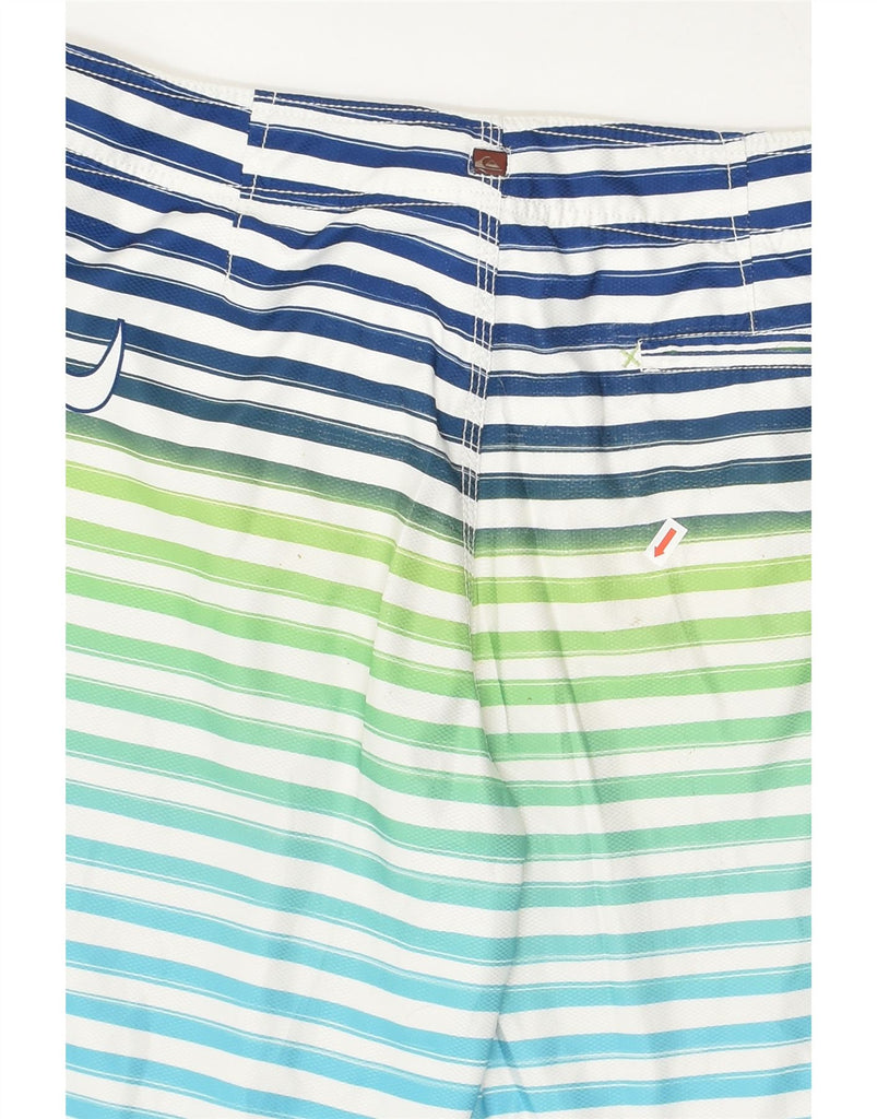 QUIKSILVER Mens Graphic Swimming Shorts Medium Blue Striped Polyester | Vintage Quiksilver | Thrift | Second-Hand Quiksilver | Used Clothing | Messina Hembry 